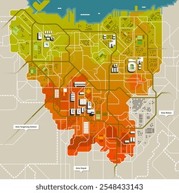 Mapa da cidade de Jacarta Indonésia capital minimalista Moldura moderna estilizada Cityscape pôster metropolitano fresco abstrato