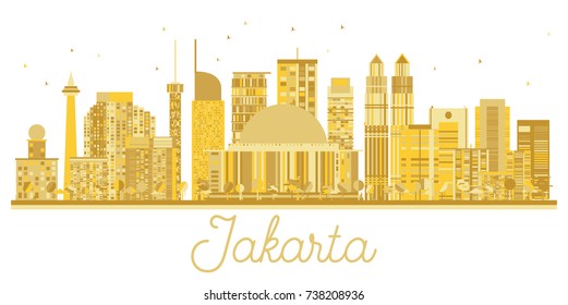 Jakarta Indonesia City skyline golden silhouette. Vector illustration. Business travel concept. Jakarta Cityscape with landmarks.