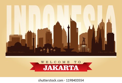 Jakarta Indonesia city skyline vector silhouette illustration