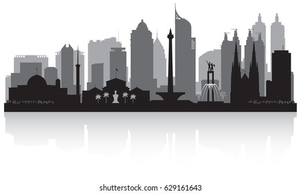 Jakarta Indonesia city skyline vector silhouette illustration