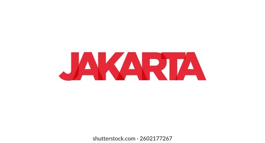 Jakarta in the Indonesia emblem. The design features a geometric style, vector illustration with bold typography in a modern font. The graphic slogan lettering.