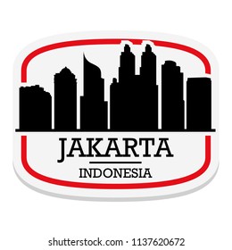 Jakarta Indonesia Label Stamp Icon Skyline City Design Tourism.
