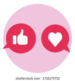 Jakarta, Indonesia - May 06, 2020: Facebook Like Thumb Icon With Instagram Love Icon Over Pink Background