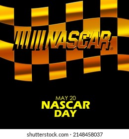 Jakarta, Indonesia - May 23, 2022: Golden Logo Nascar With Golden  Racing Flag Behind And Bold Texts On Black Background
NASCAR Day May 20