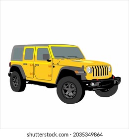 jakarta, indonesia - september 1st 2021: this is rubicon jeep vector with yellow color and combine to silver and black