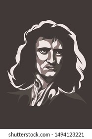 Jakarta, Indonesia - September 2, 2019 :isaac Newton Sketch Illustration, Isolated Style,scientist ,vector