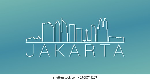 Jakarta, Indonesia Skyline Linear Design. Flat City Illustration Minimal Clip Art. Background Gradient Travel Vector Icon.