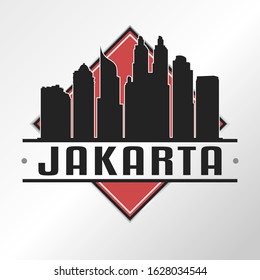 Jakarta Indonesia Skyline Logo. Adventure Landscape Design. Vector Illustration Cut File.