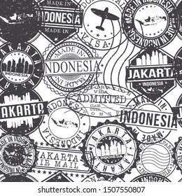 Jakarta Indonesia Stamps. City Stamp Vector Art. Postal Passport Travel. Design Set Pattern.