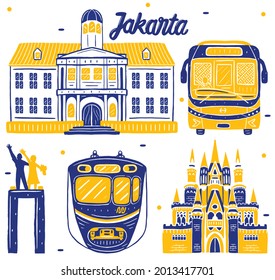 Jakarta Landmark In Flat Design Style