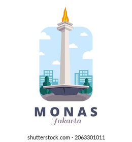 Jakarta landmark landscape monas mean national monument vector illustration