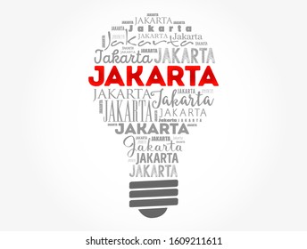 Jakarta light bulb word cloud, travel concept background