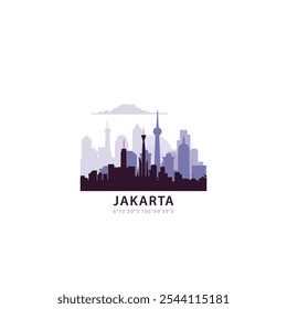 Jakarta logo with skyline, cityscape retro vector icon. Indonesia city horizon, facade, travel logotype