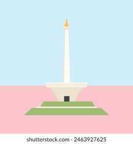 Jakarta Monas Flat Vector Design Illustration. National Monument of Indonesia the Landmark of Jakarta City. Monumen Nasional Jakarta Tugu Monas.