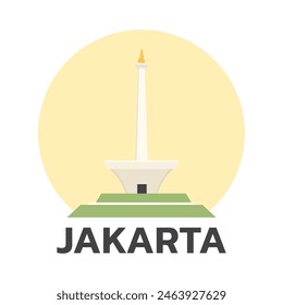 Jakarta Monas Flat Vector Design Illustration. National Monument of Indonesia the Landmark of Jakarta City. Monumen Nasional Jakarta Tugu Monas.