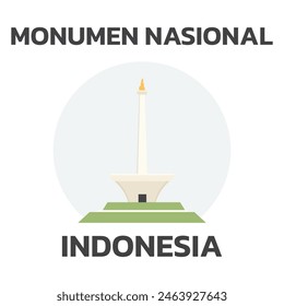 Jakarta Monas Flat Vector Design Illustration. National Monument of Indonesia the Landmark of Jakarta City. Monumen Nasional Jakarta Tugu Monas.