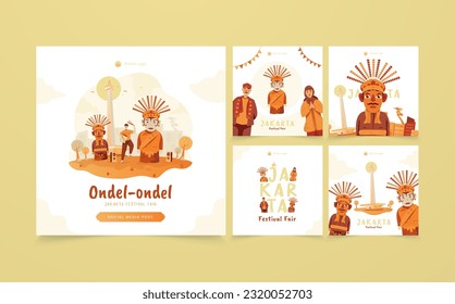 Jakarta ondel-ondel festival fair illustration on social media post template