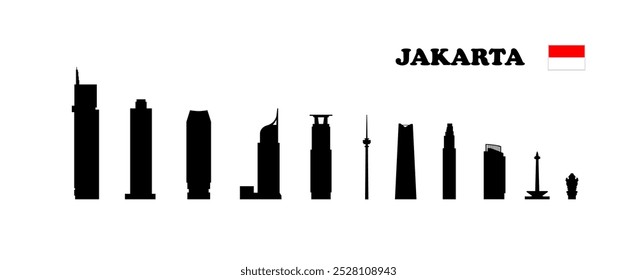 Jakarta. Set of skyscraper silhouettes on white background. Vector illustration