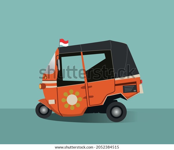 Jakarta signature public transportation Bajai\
Vector Illustration with Indonesian flag for animation and\
infgraphics project
