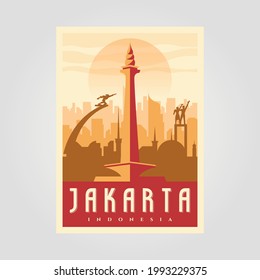 Jakarta Skyline Landmark Poster Vintage Vector Minimal Symbol Background Illustration Design