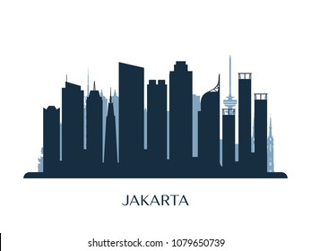 Jakarta  skyline, monochrome silhouette. Vector illustration.