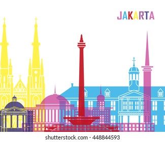 Jakarta skyline pop in editable vector file