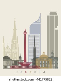 Jakarta skyline poster in editable vector file
