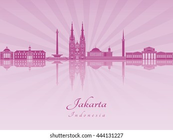 Jakarta skyline in purple radiant orchid in editable vector file