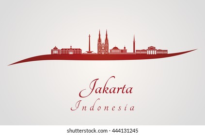 Jakarta skyline in red and gray background in editable vector file
