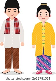 Jakarta Traditional Clothes - Indonesian Culture Flat Cartoon Illustration