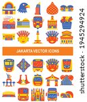 Jakarta vector icons in flat design style.
