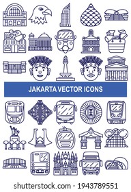 Jakarta vector icons in outline design style.
