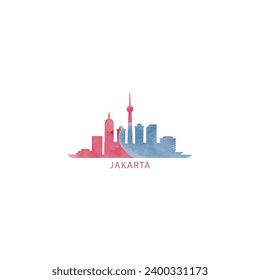 Jakarta watercolor cityscape skyline city panorama vector flat modern logo, icon. Indonesia megapolis emblem concept with landmarks and building silhouettes. Isolated graphic