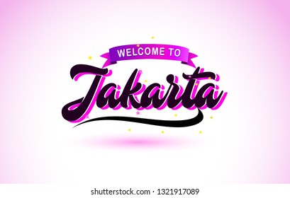 Jakarta Welcome to Creative Text Handwritten Font with Purple Pink Colors Design Vector Illustration.