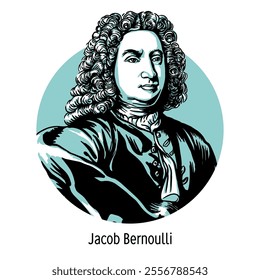 Jakob Bernoulli was a Swiss mathematician. He founded probability theory and mathematical analysis, and laid the foundation for the calculus of variations. Hand-drawn vector illustration