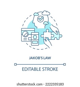 Jakob law turquoise concept icon. Pattern usage. Mental model in UX design abstract idea thin line illustration. Isolated outline drawing. Editable stroke. Arial, Myriad Pro-Bold fonts used