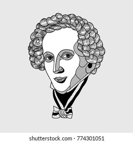 Jakob Ludwig Felix Mendelssohn Bartholdy. Vector illustration hand drawn.