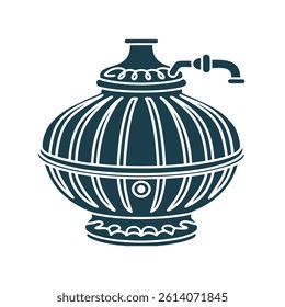 Jal Kalash Vector Icon - Ceremonial Water Pot - Water Pot (Jal Kalash) Ceremonial vessel with a spout, stylized as a rounded vase with vertical grooves