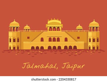 Jal Mahal 3d colorful historical landmark. Ancient building on the water. Jaipur, Rajasthan, India.