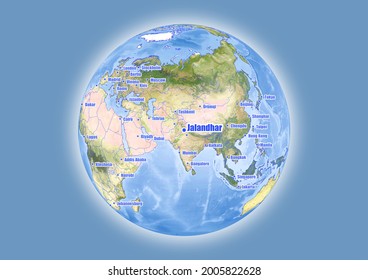 Jalandhar-India is shown on vector globe map. The map shows Jalandhar-India 's location in the world.