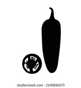 Jalapeno Black and White Icon. Silhouette Design Element on Isolated White Background