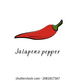 Jalapeno chili red pepper. Vector flat cartoon illustration