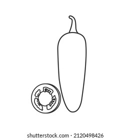 Jalapeno Outline Icon on White Background