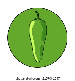Jalapeno pepper. Spicy green chili. Mexican food. Isolated cartoon illustration.