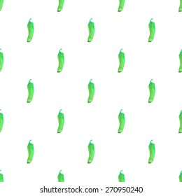 Jalapeno. Seamless pattern with peppers. Hand-drawn background. Vector illustration. Real watercolor drawing.