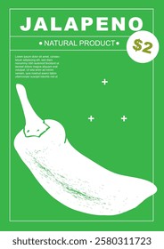 Jalapeno. Set of posters of vegetables in a abstract draw design. Label or poster, price tag. Simple, flat design. Patterns and backgrounds. Perfect for poster, cover, banner.