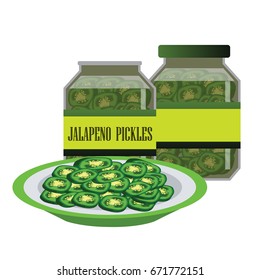 jalapenos pickle in a glass as canned food. vector illustration