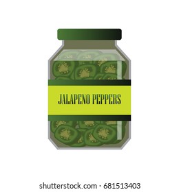 jalapenos pickle in a glass as canned food. vector illustration