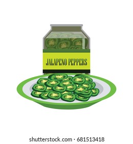 jalapenos pickle in a glass as canned food. vector illustration