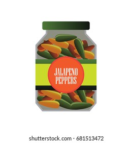 jalapenos pickle in a glass as canned food. vector illustration